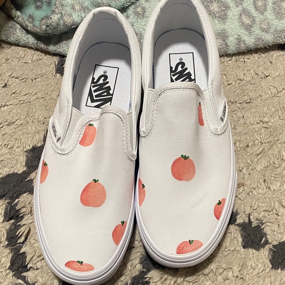 Hand Painted Peach Vans - Women’s Size 7.5